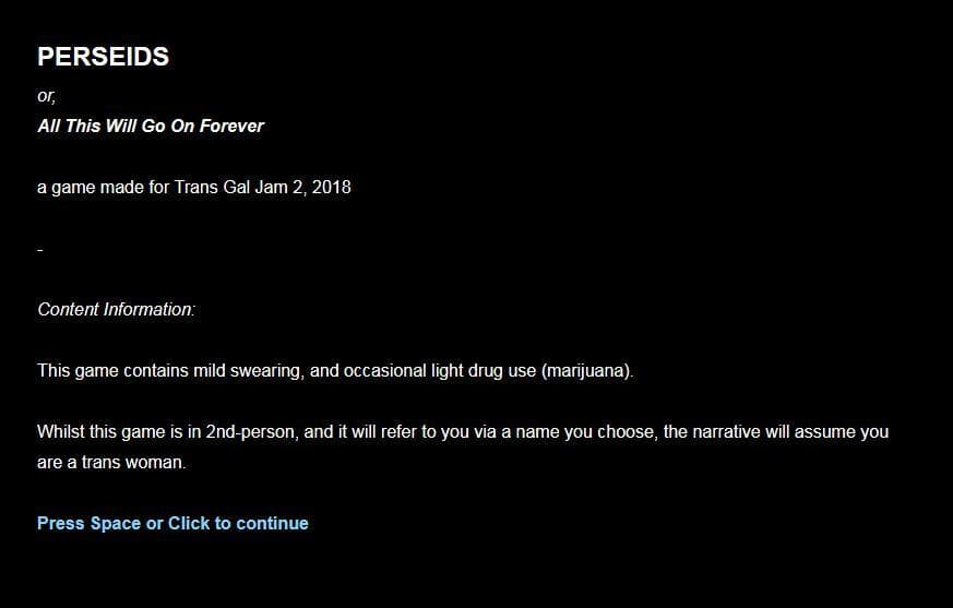 Perseids, or, All This Will Go On Forever screenshot 2