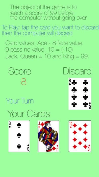 NinetyNineCardGame screenshot 2