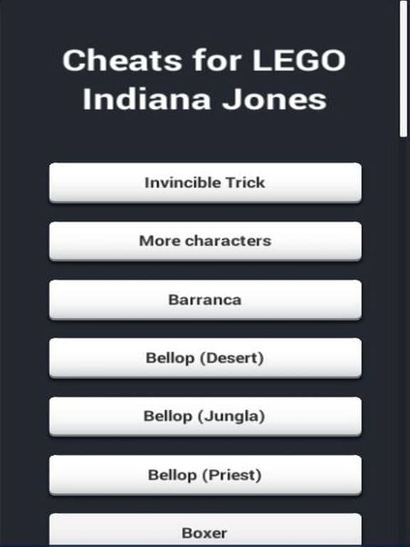 Cheats for Lego Indiana Jones