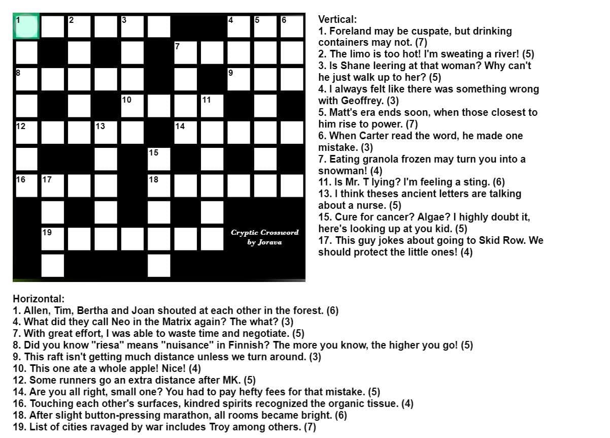 Cryptic Crossword #1 - 2022 February