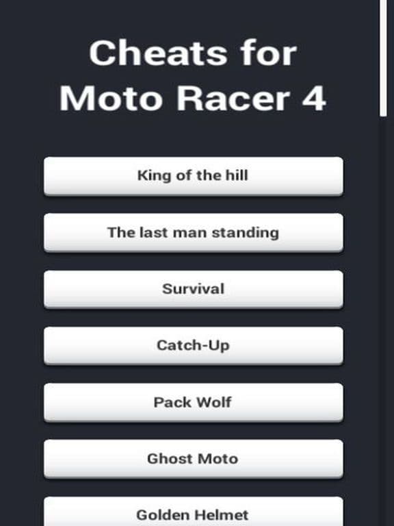 Cheats for Moto Racer 4 screenshot 2