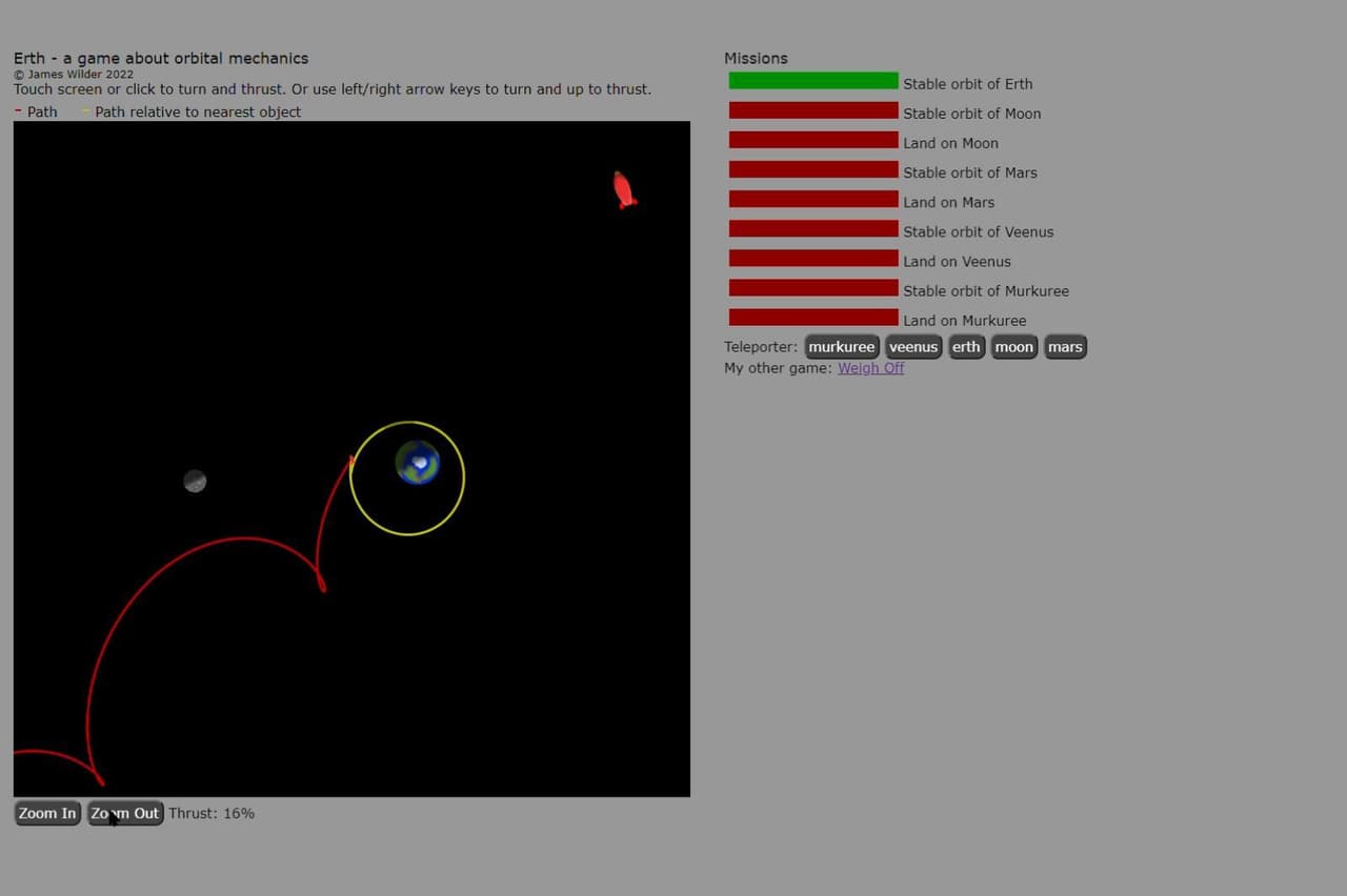 Erth - fly a rocket in a tiny solar system with realistic physics