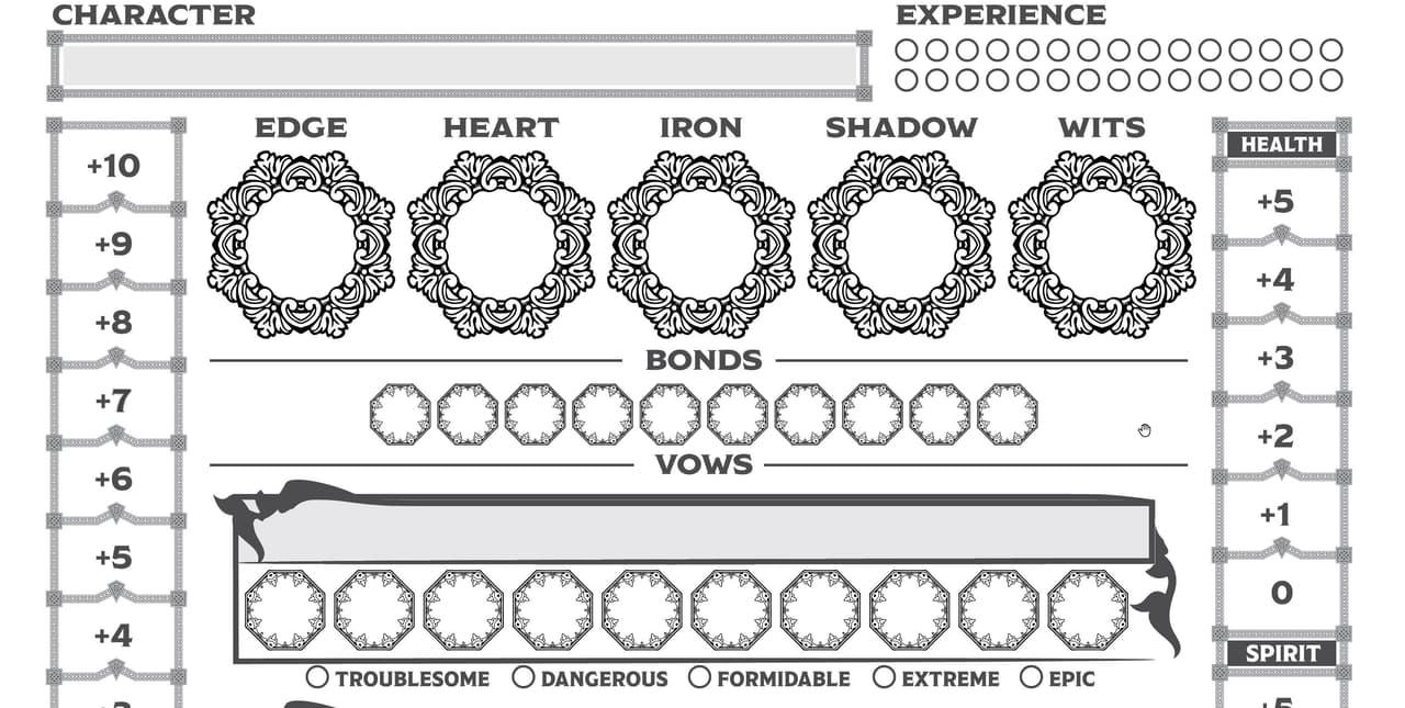 Fancy Ironsworn Character Sheet
