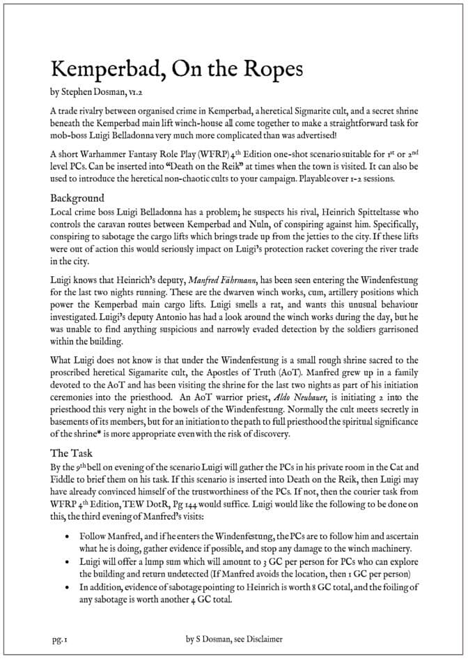 Kemperbad, On the Ropes - A WFRP Adventure
