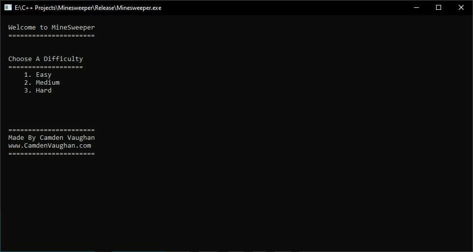 Minesweeper in Windows Command Prompt screenshot 2