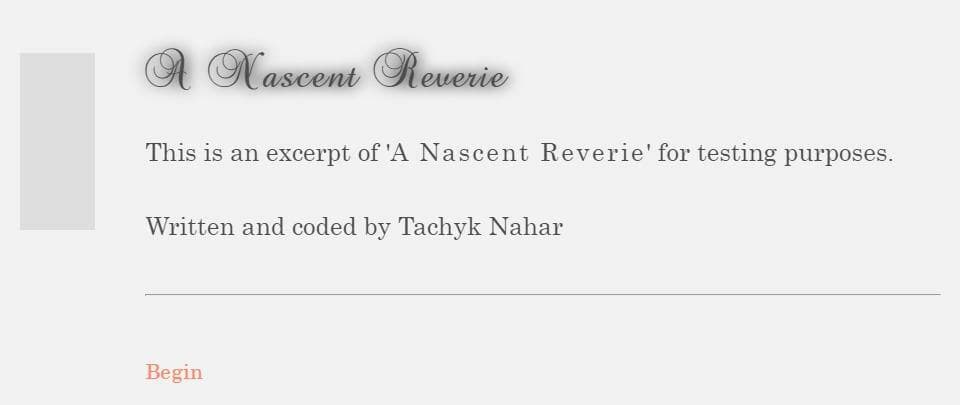 A Nascent Reverie: an excerpt