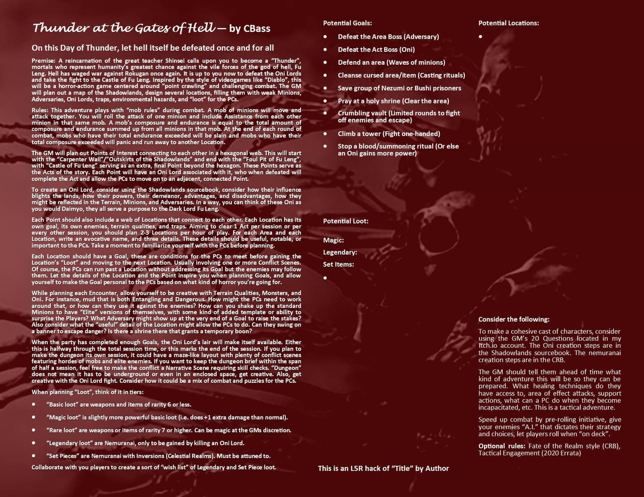 Thunder at the Gates of Hell [5e L5R, Diablo Hack]