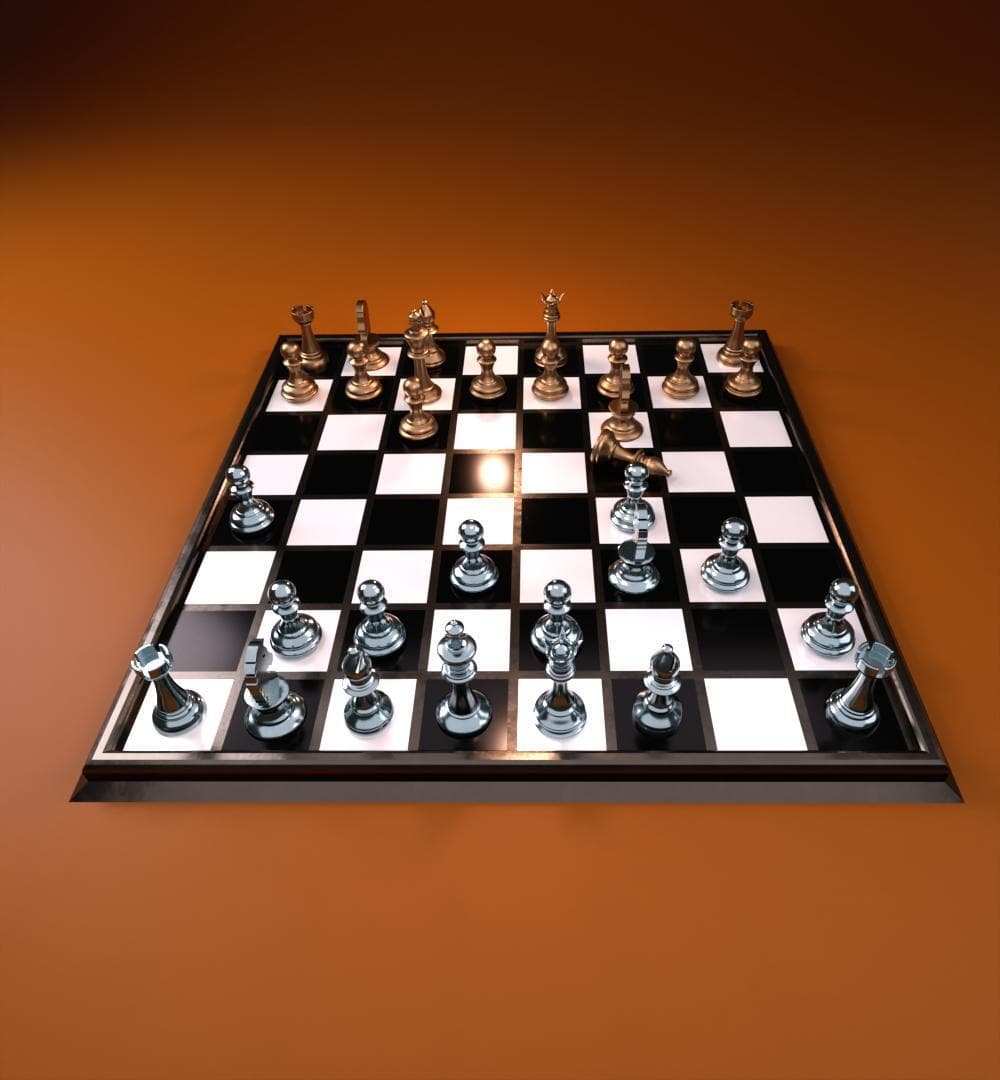 3D metal complete chess set model screenshot 2