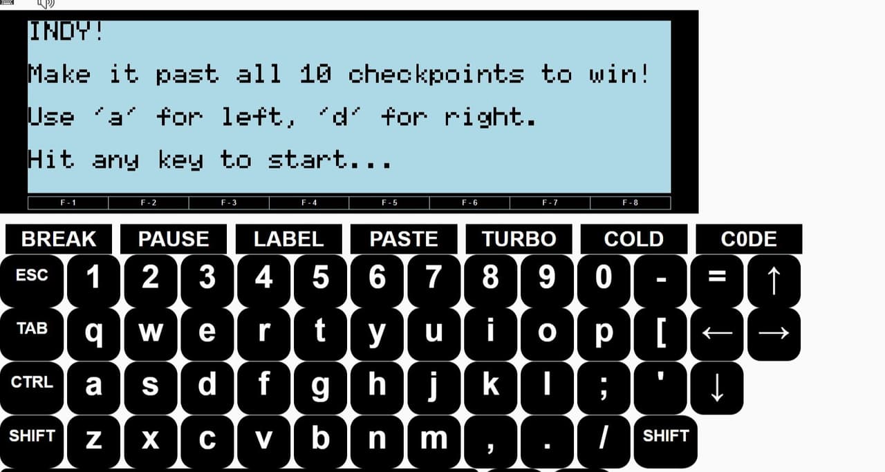 Indy! (Tandy TRS-80 Model 100) by David Plass screenshot 3