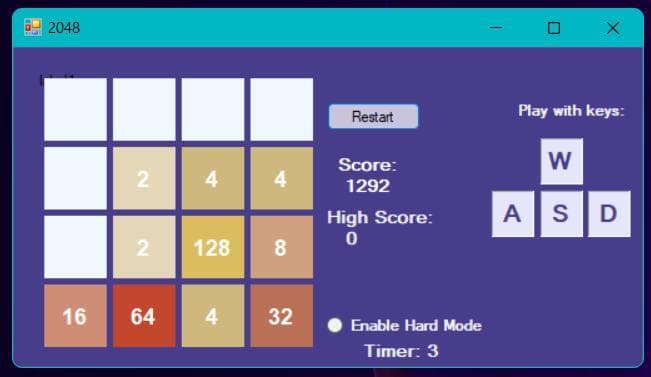 2048 Windows Forms Marcis screenshot 2