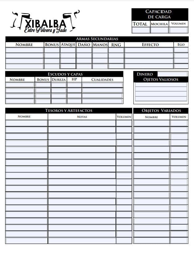 Hojas de personaje editables para Xibalba etntre polvora y jade screenshot 3