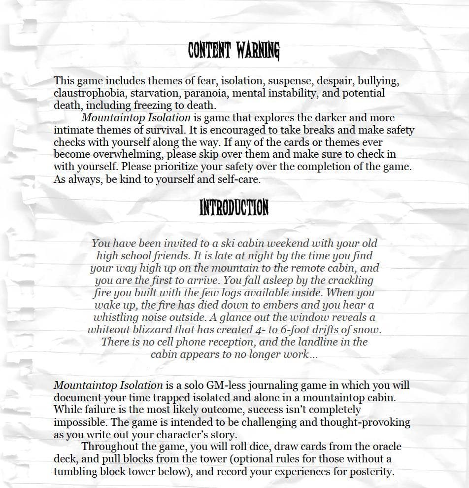 Mountaintop Isolation: A Wretched & Alone Solo Game screenshot 3