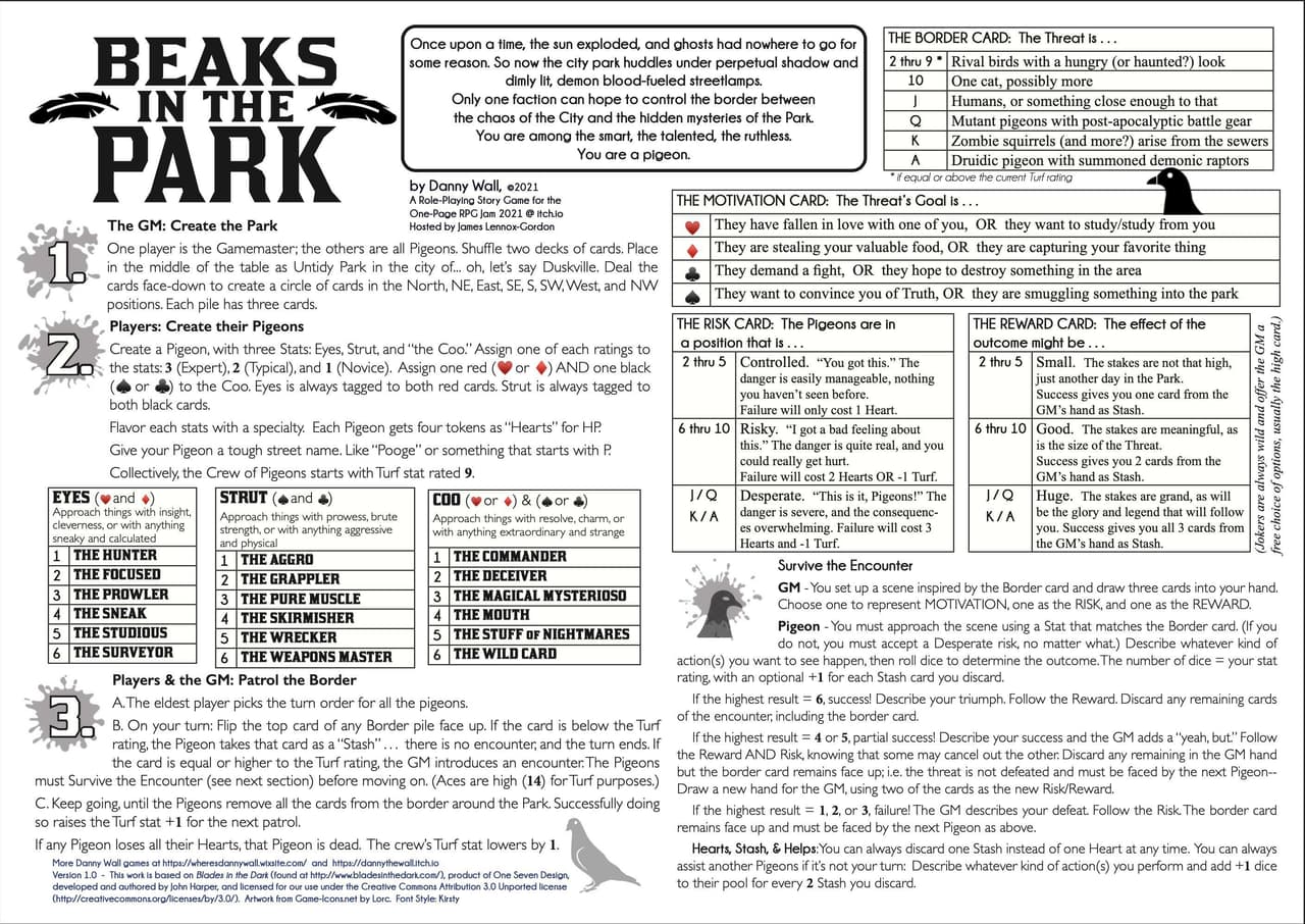 Beaks in the Park - One Page RPG