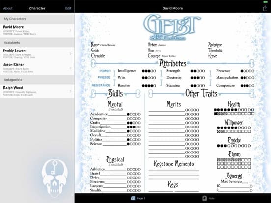 Real Sheet: NWOD Geist ∞ screenshot 2