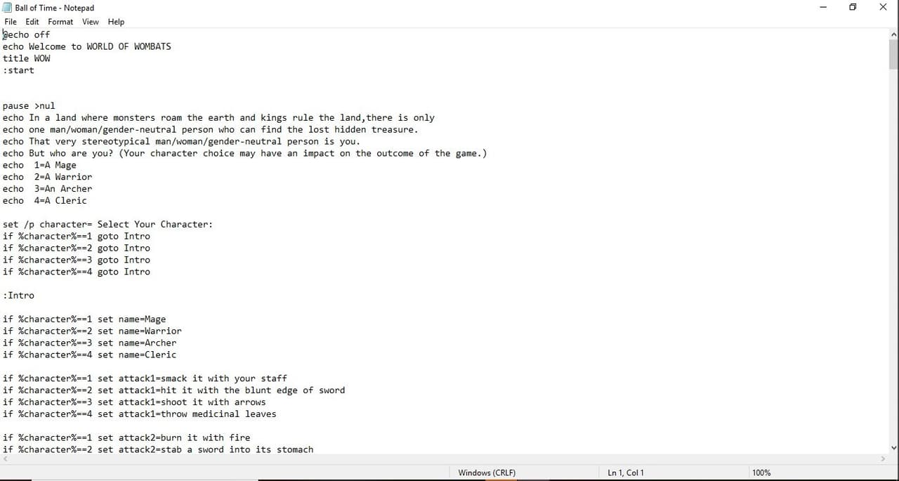 Batch File Game - The Ball of Time screenshot 2