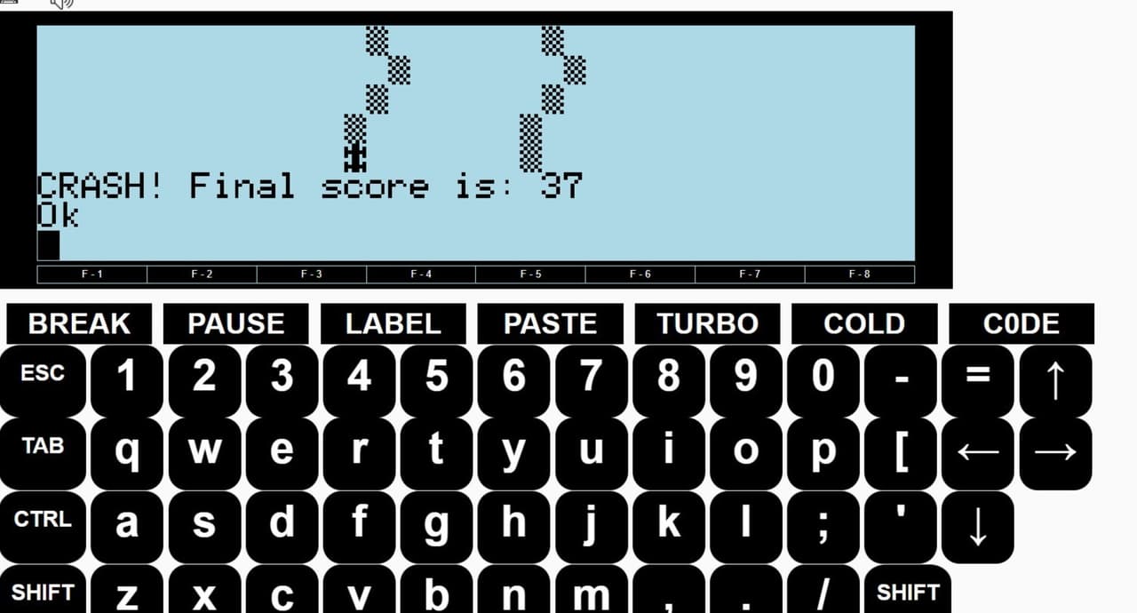 Indy! (Tandy TRS-80 Model 100) by David Plass screenshot 2