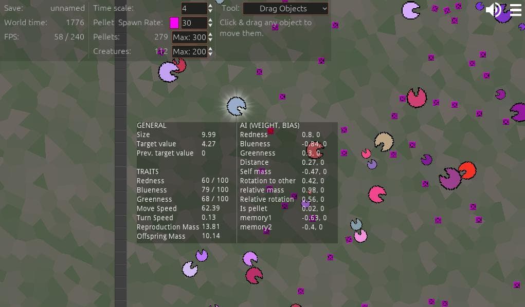 2D Evolution Sim screenshot 2