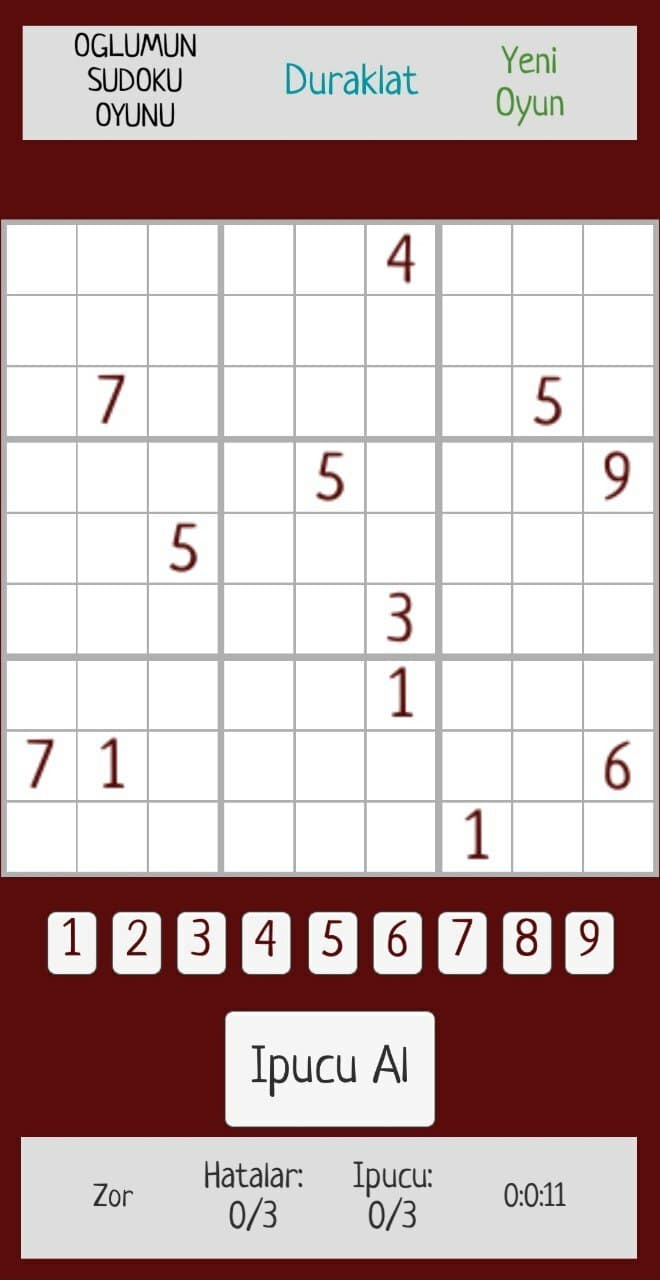 Oglumun Sudoku Oyunu screenshot 3