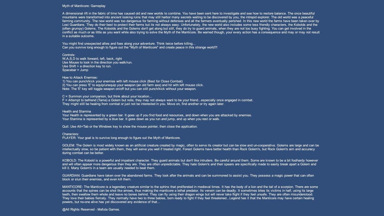 Myth of Manticore Adventure