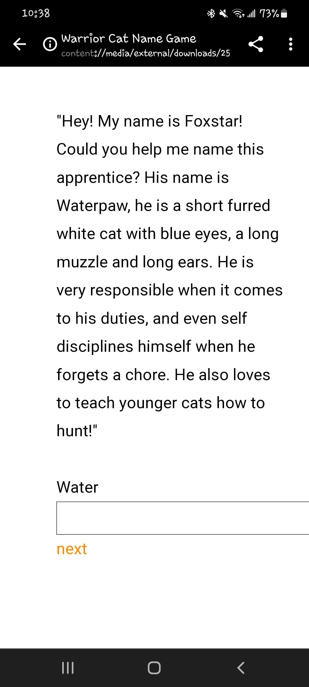 Warrior Cat Name Game