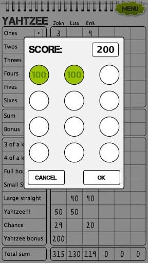 Yahtzee scoresheet screenshot 5