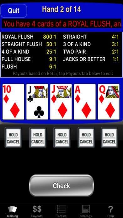 Video Poker Trainer - Jacks or Better screenshot 2