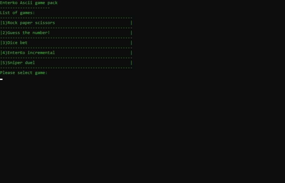 Enterko ascii games pack 5 in 1