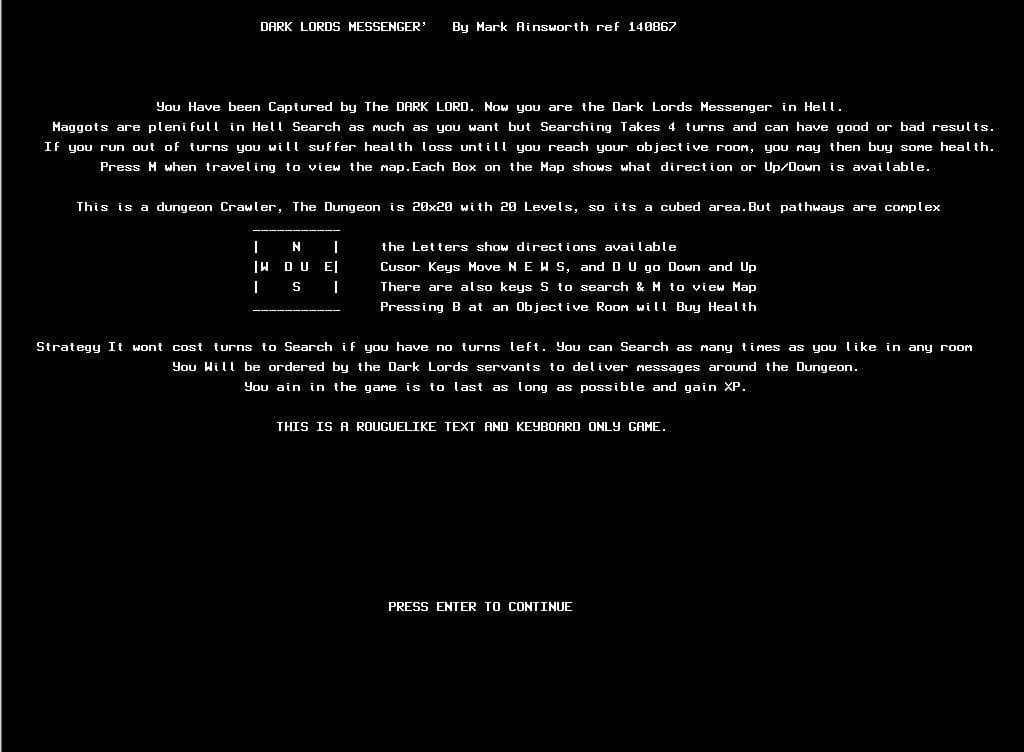 The Dark Lords Messenger [Roguelike] Text screenshot 2