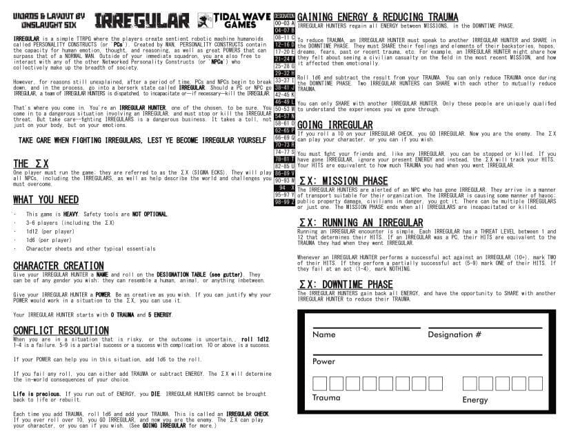 IRREGULAR - One Page Edition
