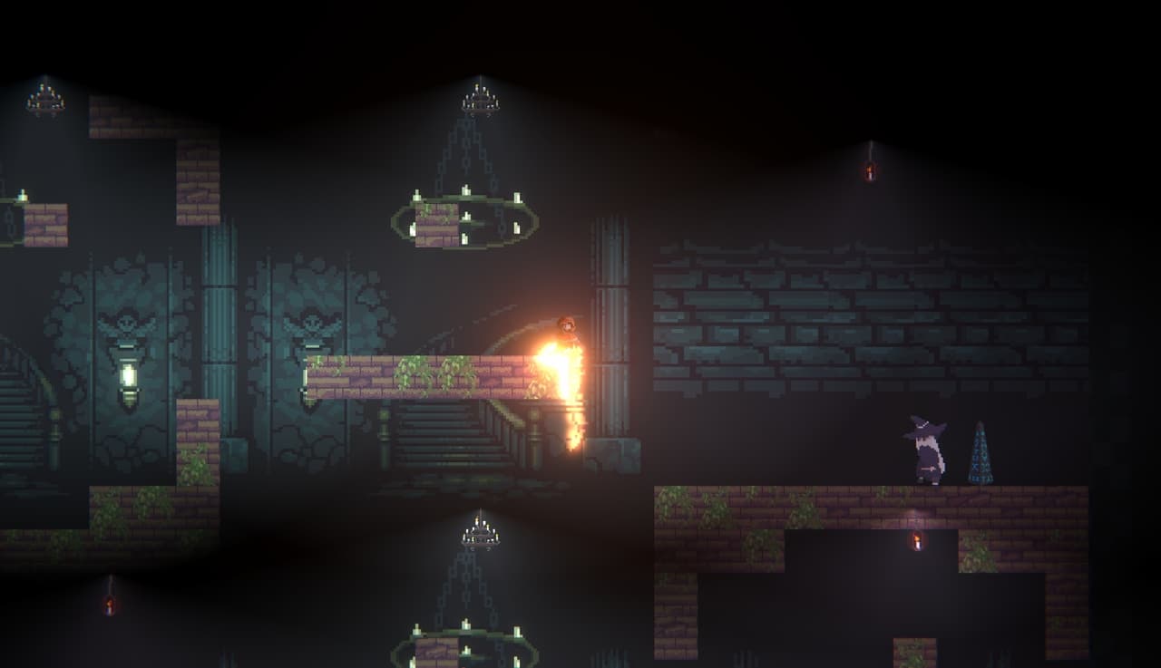 red riding hood on something while trying to climb up the tower real fast, dodging spells and traps